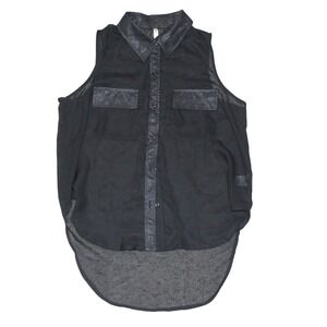 DNA Couture Black Sheer Sleeveless Button Front Blouse M Hi Lo Hem
